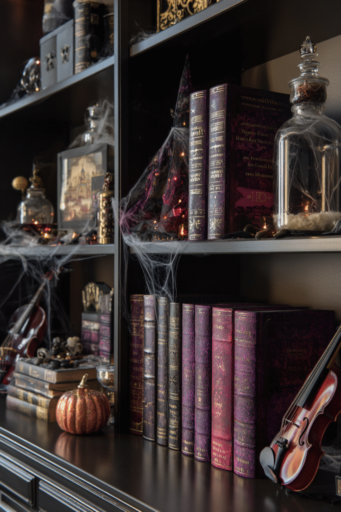 Music Room Halloween Spooky Bookcase and Decor Ideas