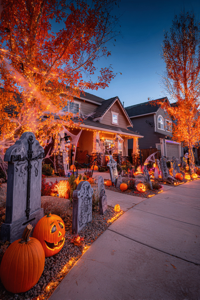 Suburban Cul-de-sac Halloween Spooky Graveyard Neighborhood