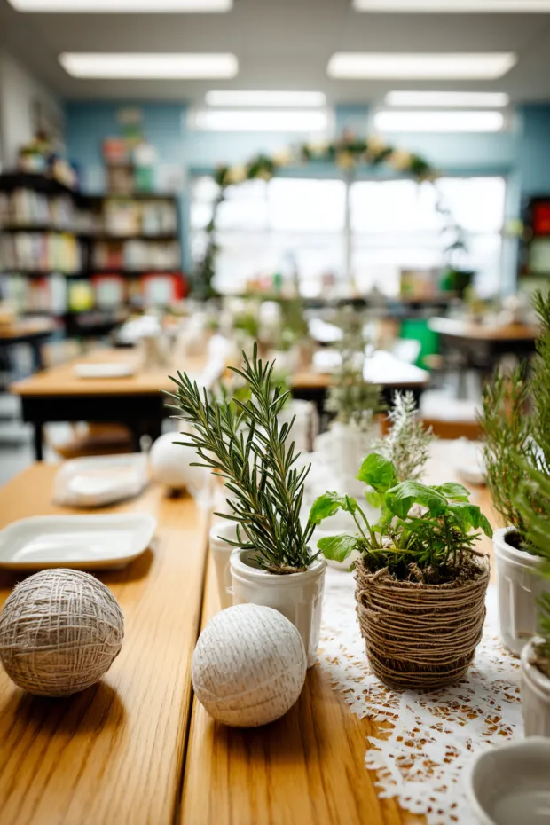 Environmental Science Class with Recycled Decorations and Holiday Herbs