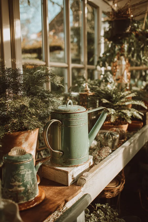 Natural Conservatory Christmas with Antique Garden Elements
