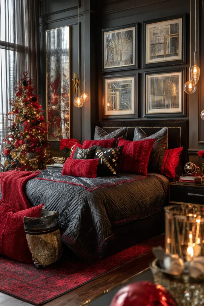 Art Deco Christmas Glamour- Geometric Gold and Red Holiday Luxury