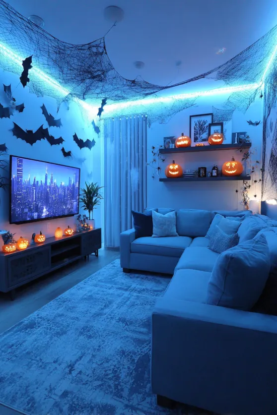 Bats and Spider Web Halloween Scene