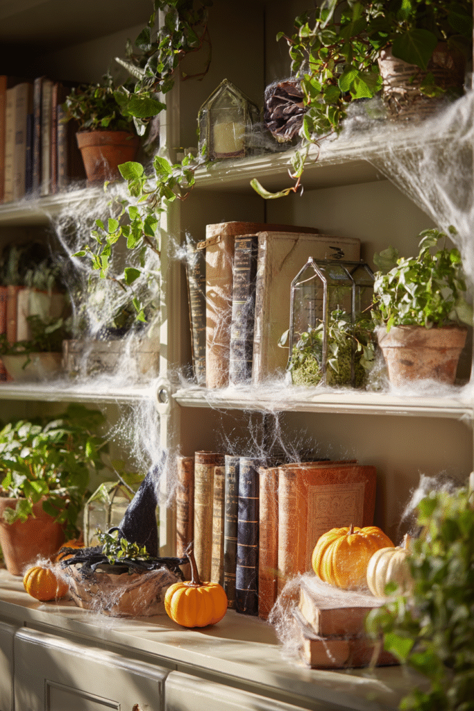 Garden Room Halloween Spooky Bookcase and Decor Ideas