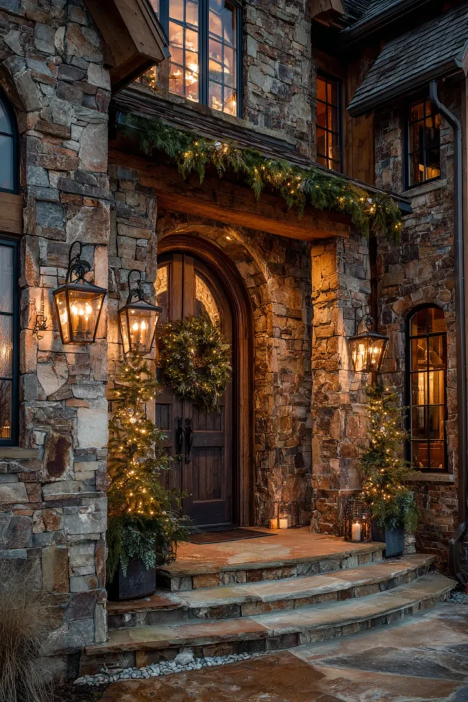 Stone Porch Christmas Decor with Natural Material Harmony