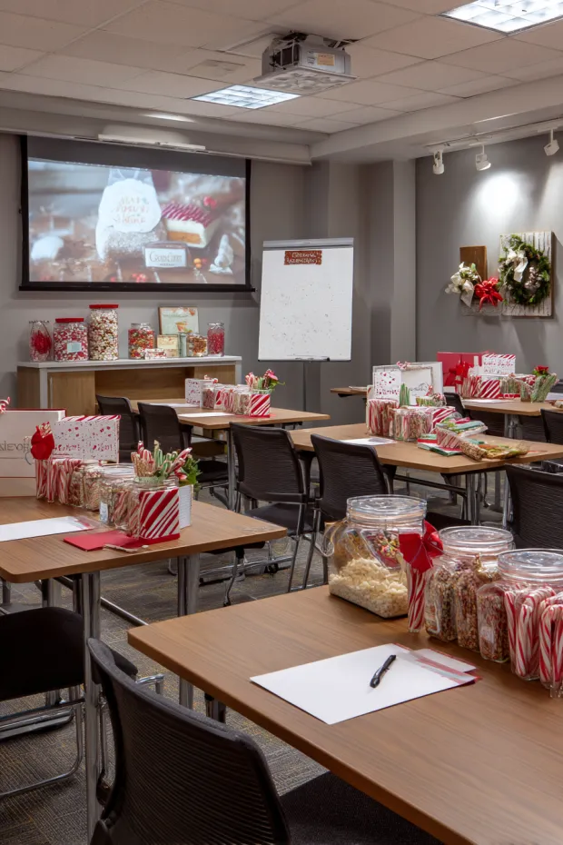 Business Classroom with Mock Retail Displays and Networking Decorations