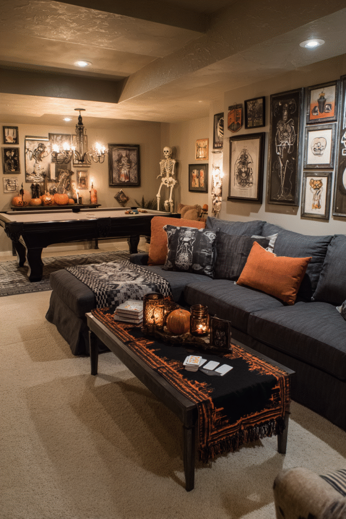 Basement Recreation Room Fall Halloween Decor Entertainment