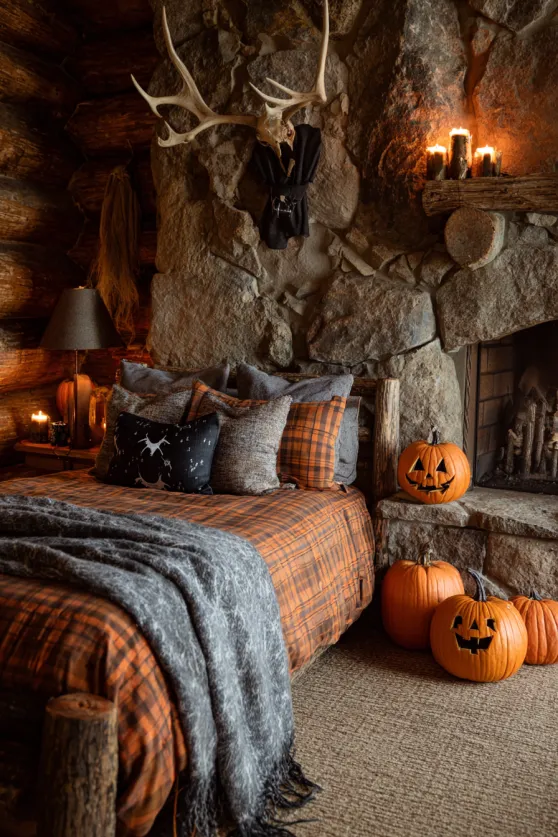 Rustic Mountain Halloween Lodge Bedroom