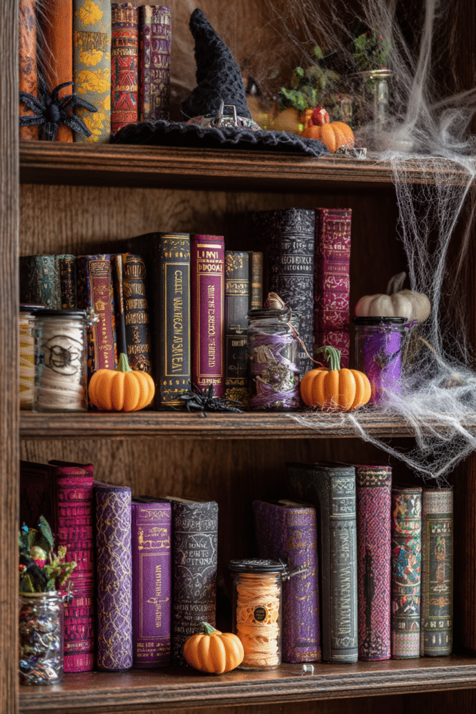 Sewing Room Halloween Spooky Bookcase and Decor Ideas