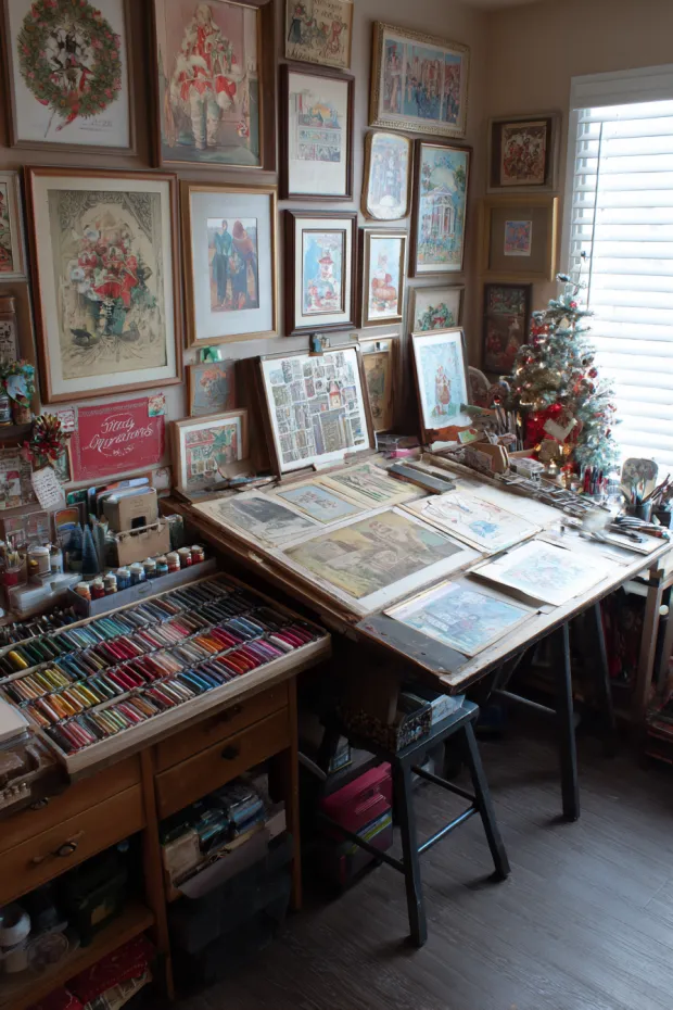 Artist Studio Christmas with Vintage Art Supplies