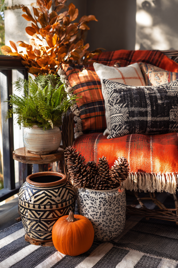 Mixed Pattern Fall Porch Styling