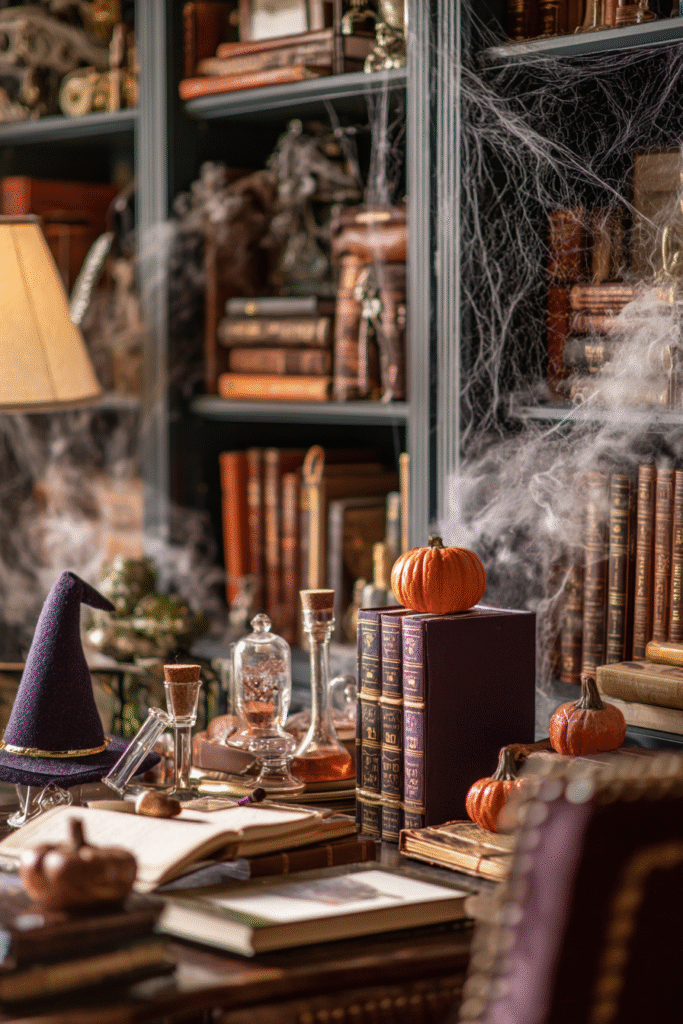 Study Alcove Halloween Spooky Bookcase and Decor Ideas