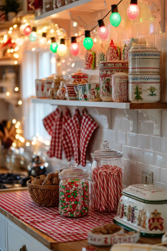 Nostalgic Kitchen Christmas with Milk Glass and Cookie Tins