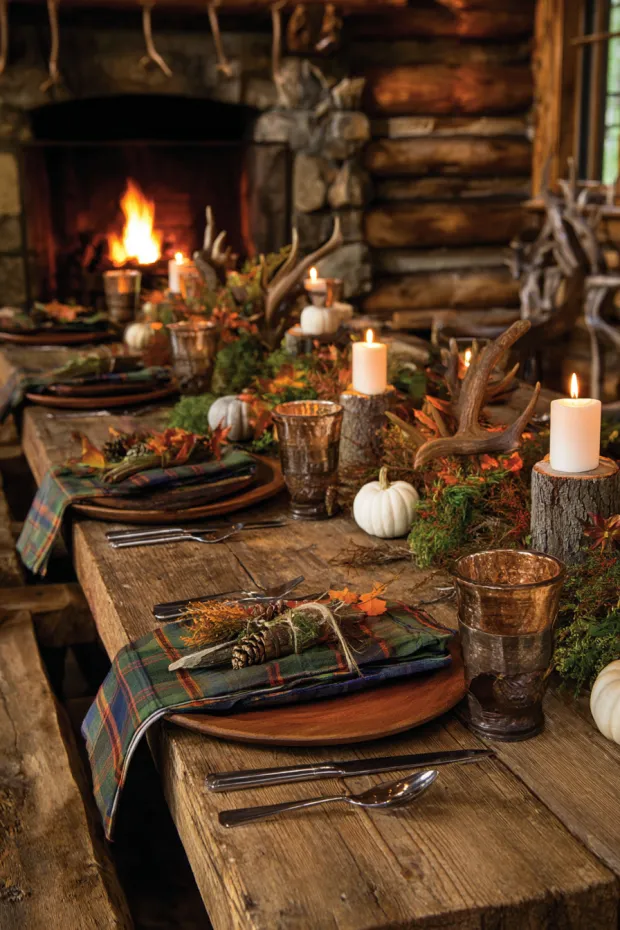 Cozy Cabin Autumn Dining Setup
