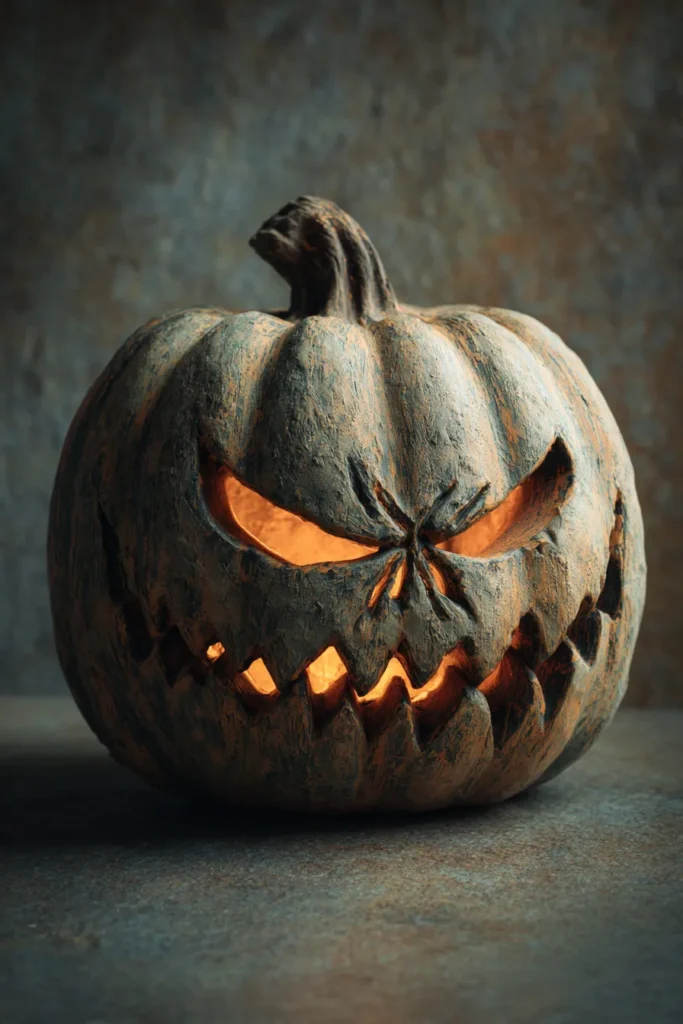 Deep Carved Scary Face with Marble Gradient Paint and Wax Light Glow