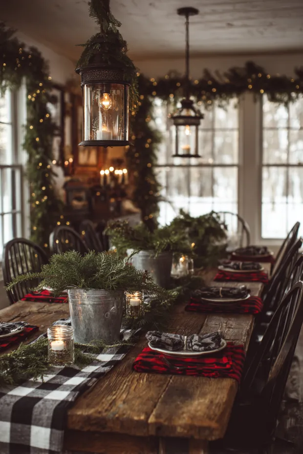 Farmhouse Galvanized Evergreen Dining Centerpieces