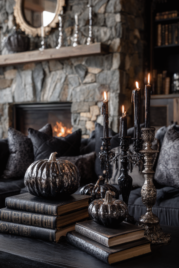 Gothic Halloween Party Decor Ideas Mantel Display