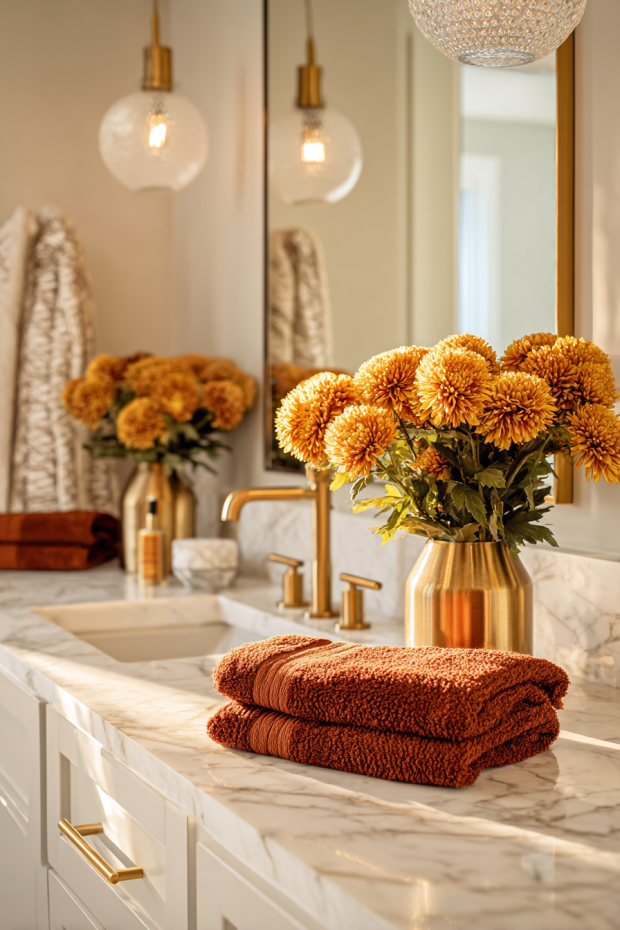 Deep Orange Fall Bathroom Transformation