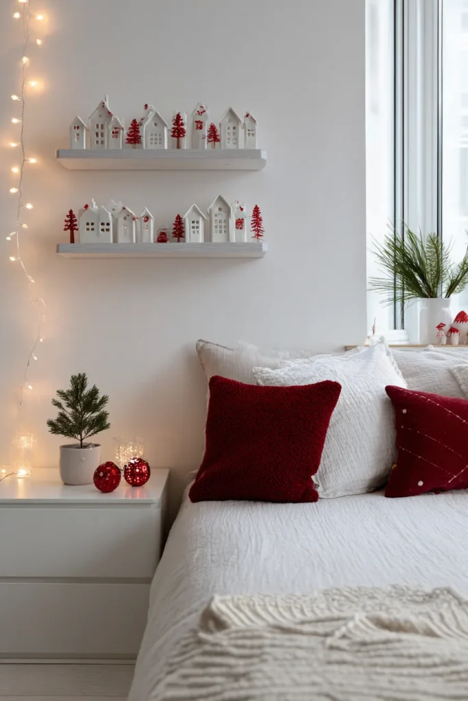 Minimalist Magic- Subtle Red Accents for Modern Christmas Bedrooms