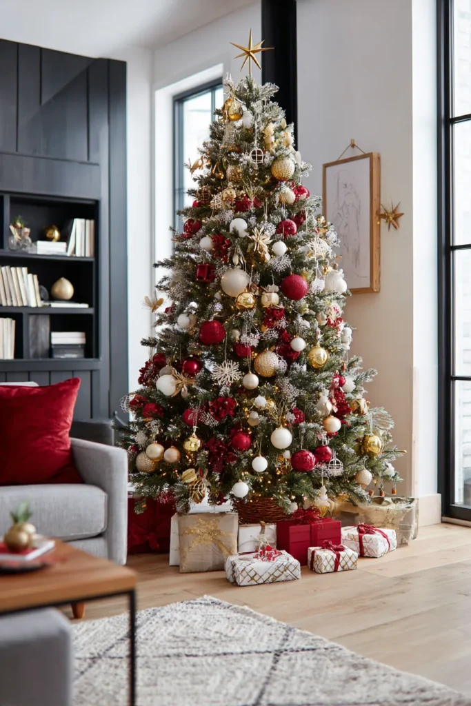 Modern Traditional Christmas Tree Ideas Color Coordination
