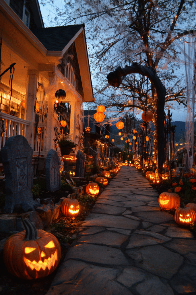 Suburban Driveway Halloween Spooky Graveyard Scene
