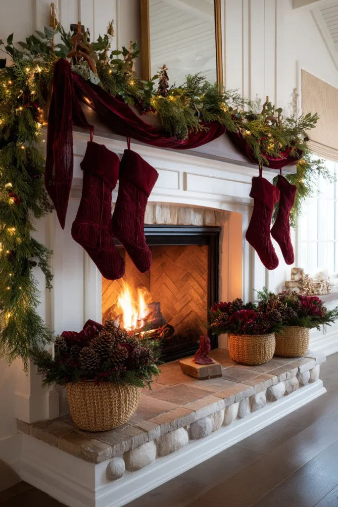 Cozy Fireplace Mantel Christmas Garland Display