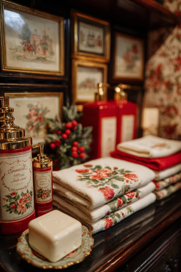 Compact Powder Room Christmas with Miniature Vintage Decor