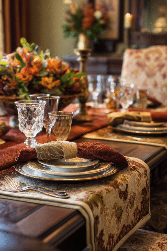 Layered Linens Thanksgiving Decorations Table Setting