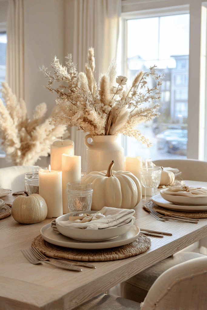 Cream Tones Thanksgiving Centerpiece Ideas