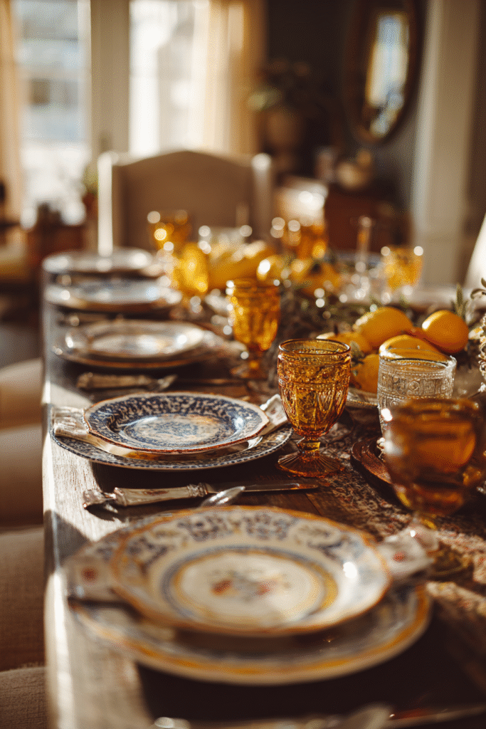 Mixed Dinnerware Thanksgiving Decorations Table Setting