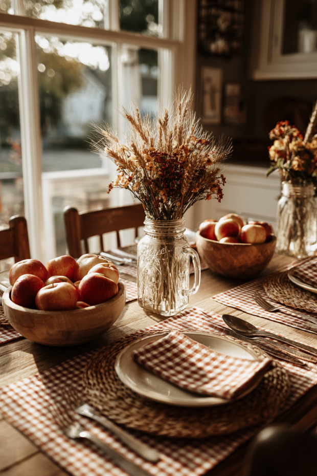 Mason Jar Wheat Gingham Styling