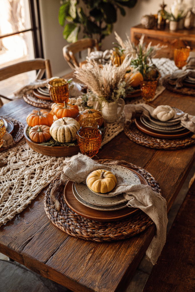 Boho Fall Thanksgiving Decorations Table Setting