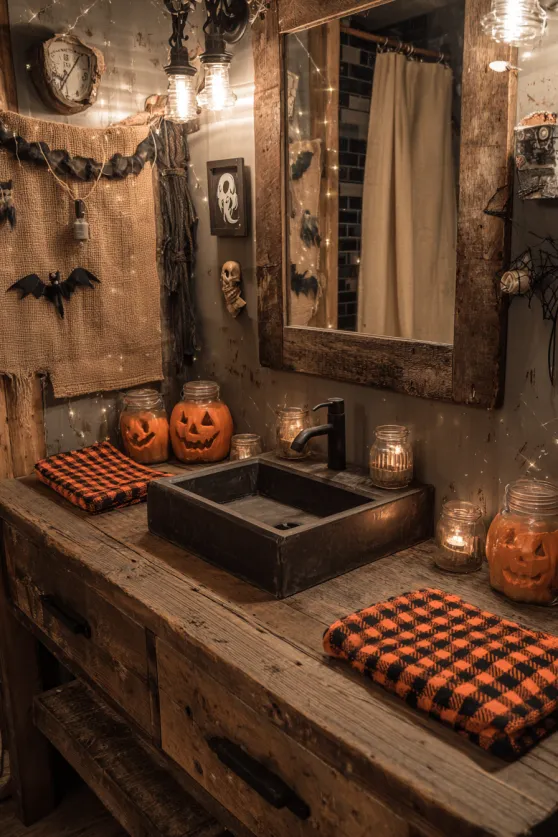 Rustic Farmhouse Halloween Bathroom