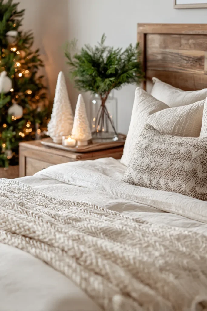 Scandinavian Serenity- Nordic-Inspired White Christmas Bedroom
