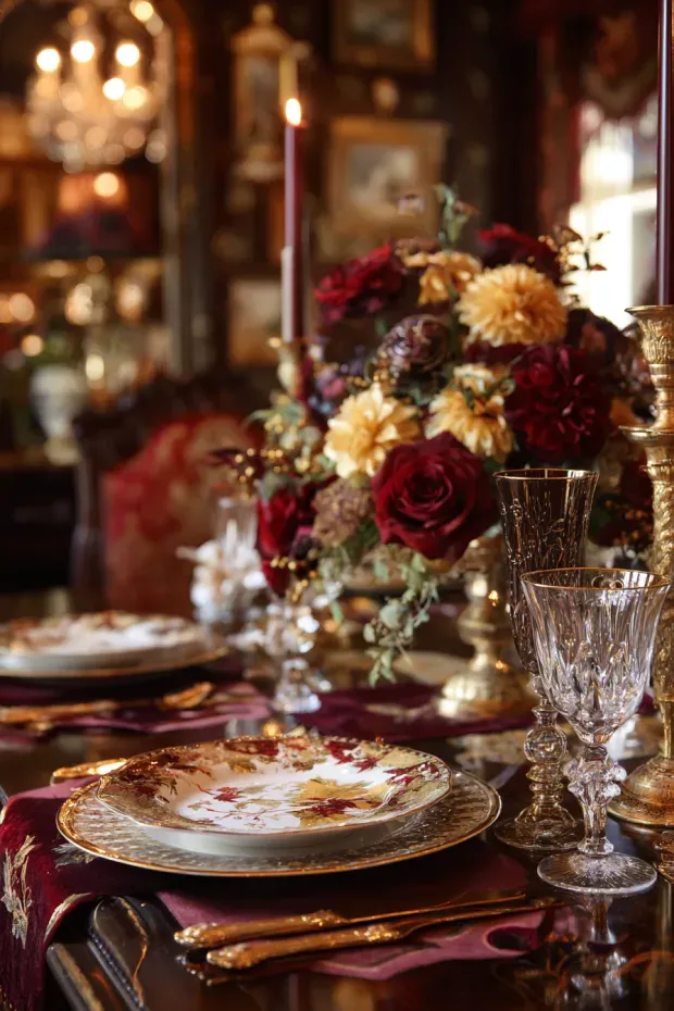 Elegant Formal Dining Room with Jewel-Tone Dual-Season Decor