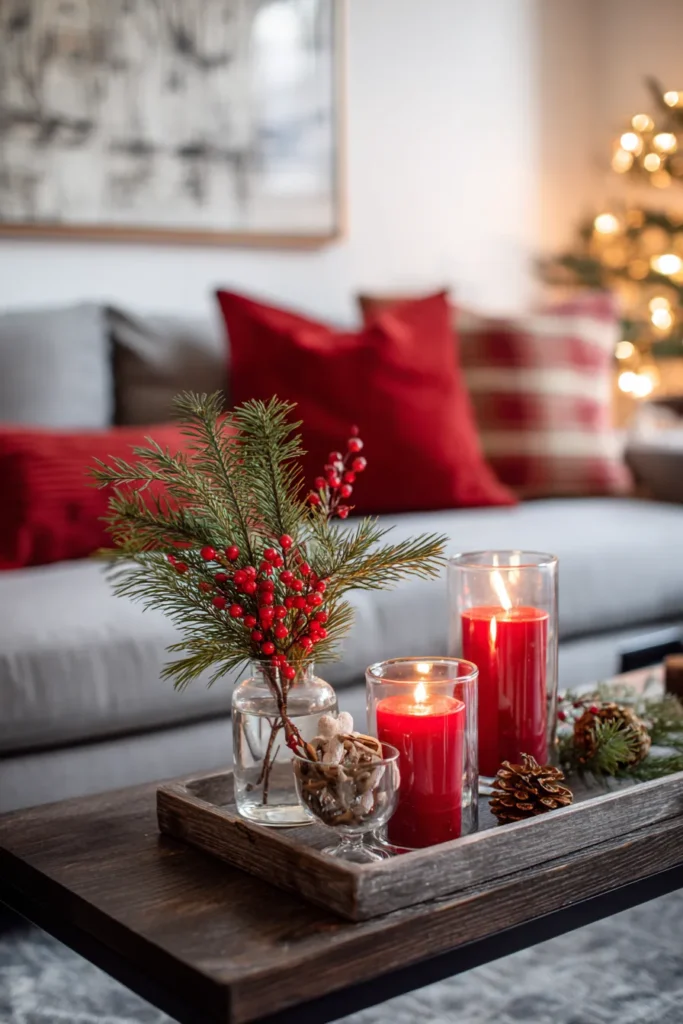 Compact Apartment Living Room with Christmas Accents