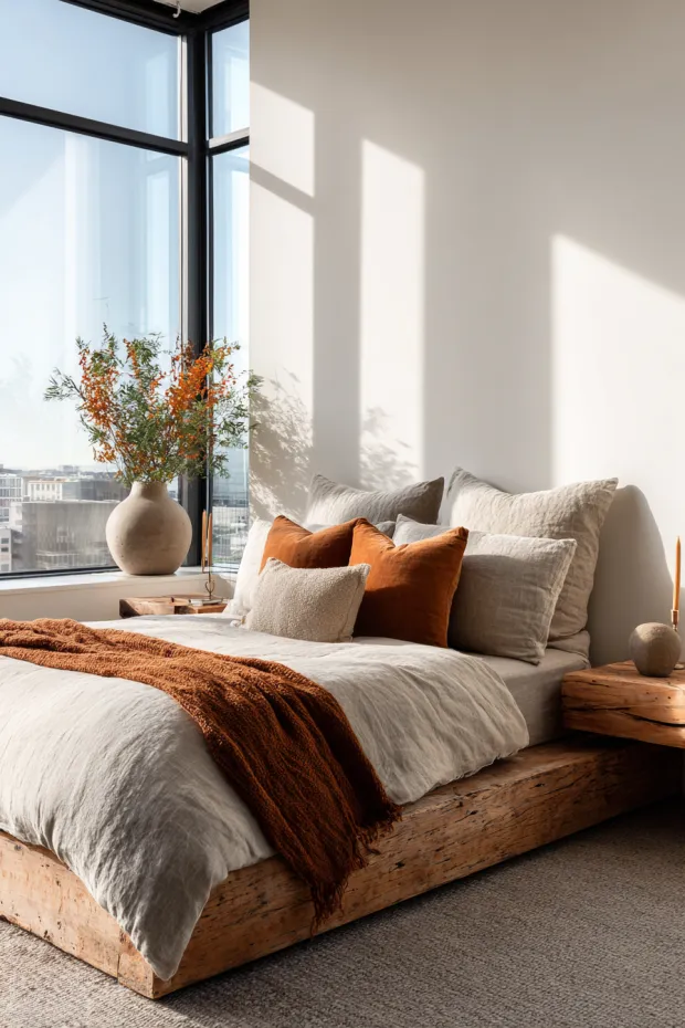 Earthy Minimalist Fall Bedroom Warmth