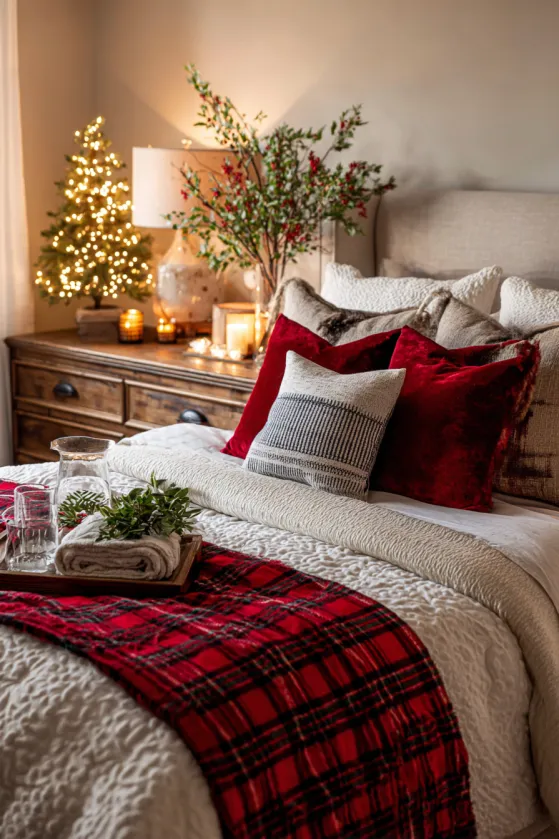 Festive Guest Haven- Red and Green Plaid Welcome Bedroom