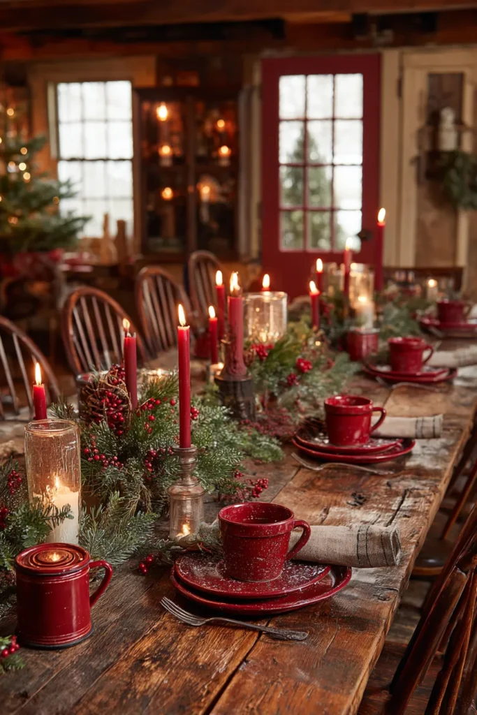 Rustic Christmas Dining Room Harvest Table Display