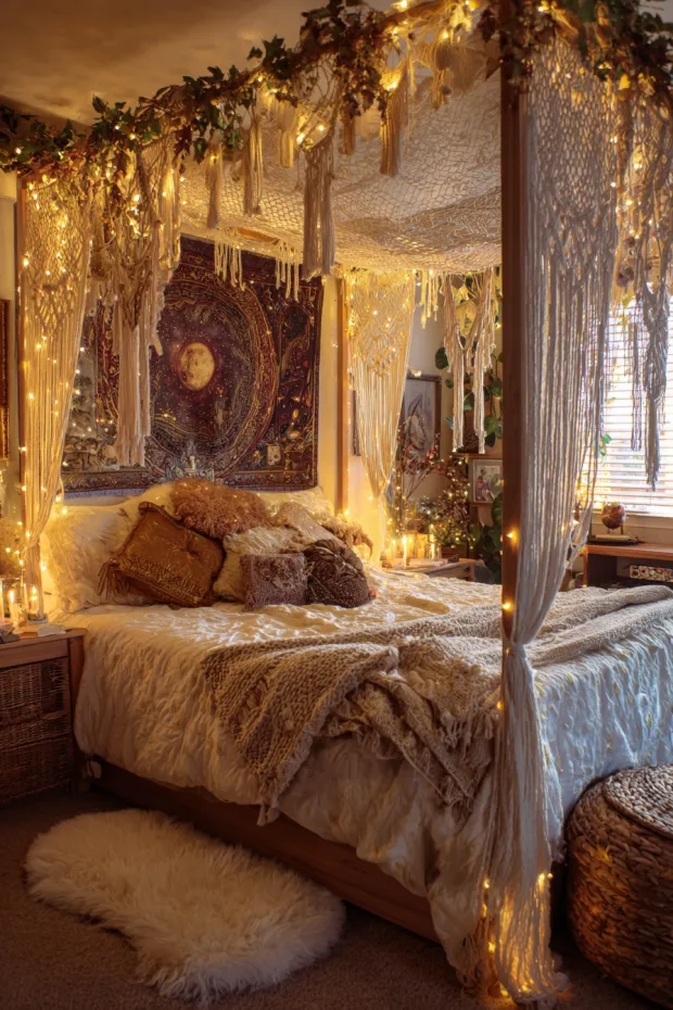 Bohemian Macrame Christmas Light Canopy