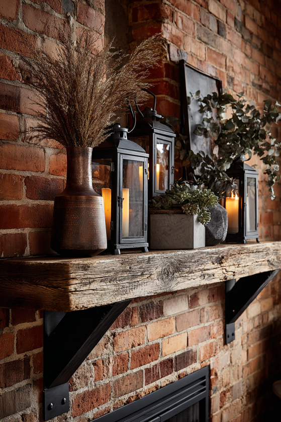 Industrial Modern Fall Mantel Decorating Ideas