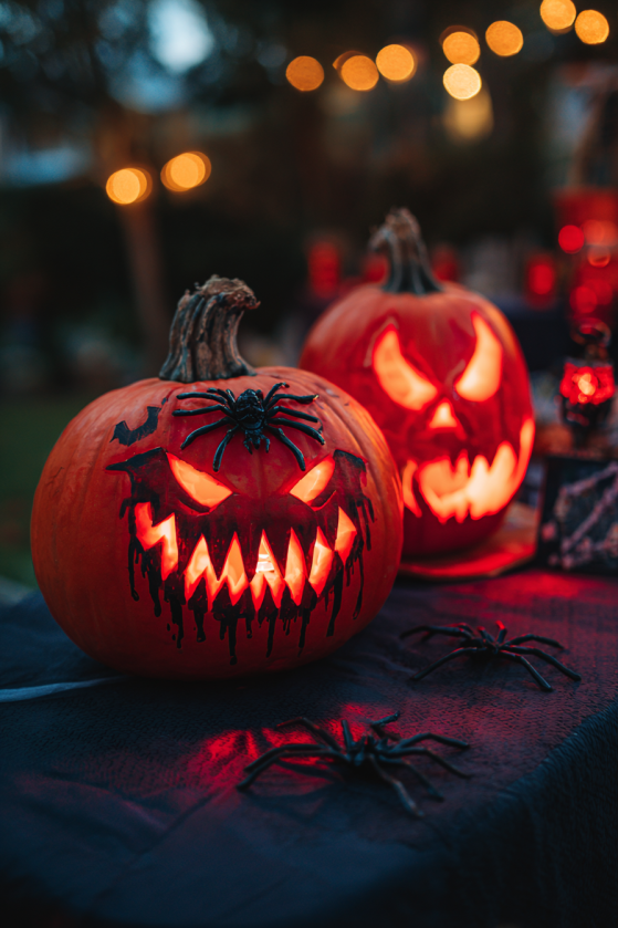 Vampire-Themed Pumpkin Pair with Fangs and Bat Wings