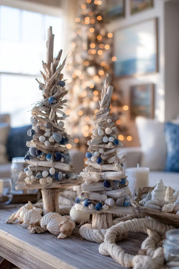Coastal Driftwood Seashell Christmas Trees