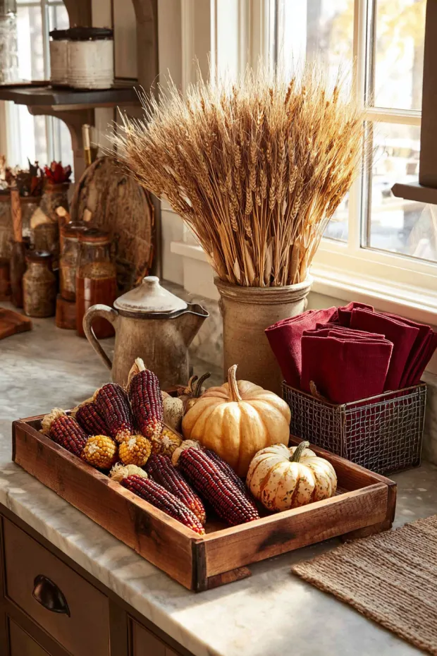 Harvest-Themed Fall Kitchen Peninsula Display