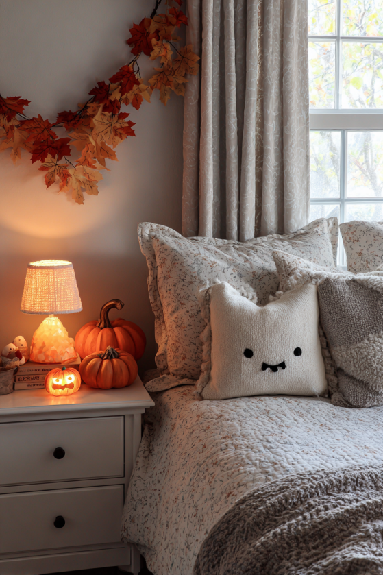Master Bedroom with Subtle Kid-Friendly Halloween Accents