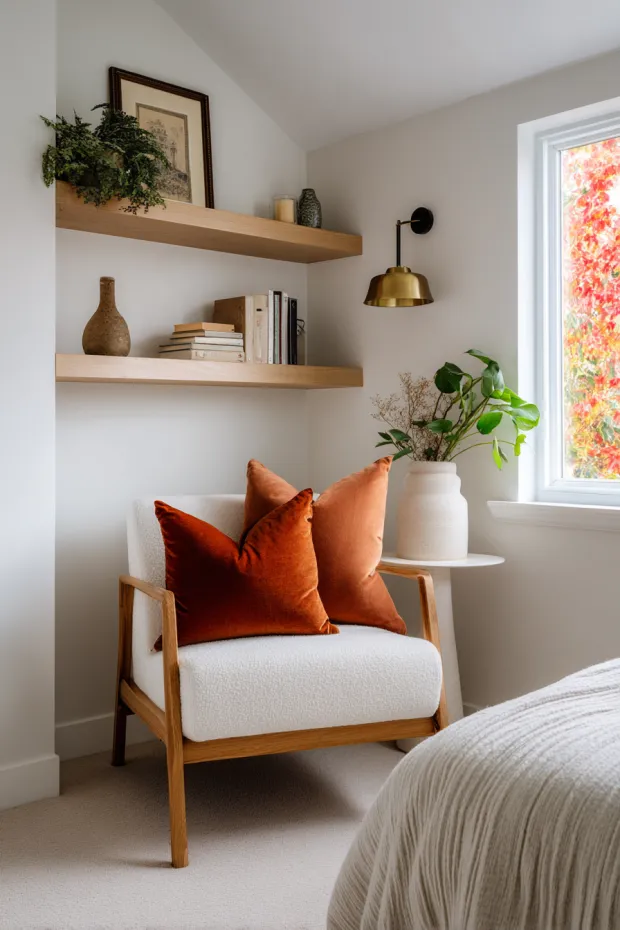 Warm Minimalist Fall Bedroom Reading Nook
