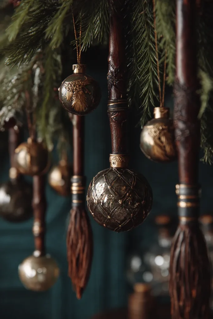 Arrange Broomsticks with Evergreen Boughs