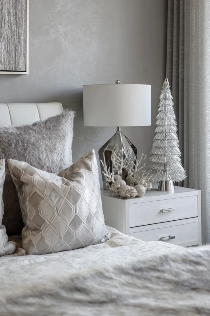 Contemporary Christmas- Geometric Silver and White Bedroom Decor