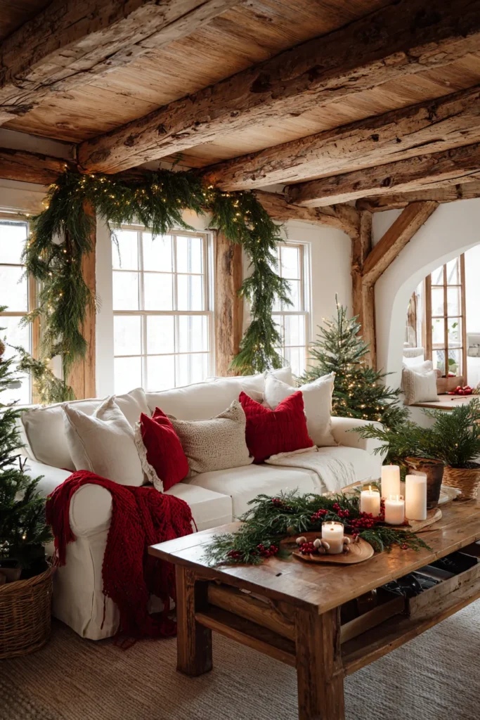 Country Cottage Living Room with Charming Christmas Decor
