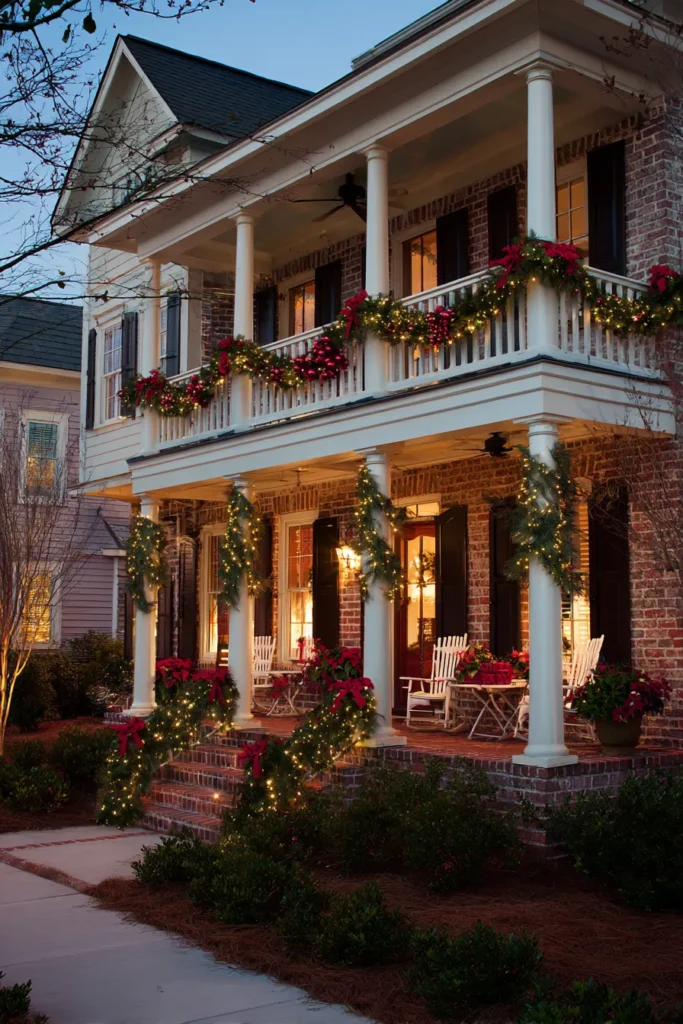 Double-Story Porch with Coordinated Christmas Levels
