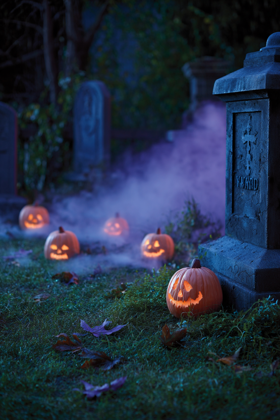 Graveyard Scene Pumpkins with Cemetery Gates and Tombstones